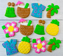 Load image into Gallery viewer, Luau Cookies, Hawaiian Cookies, Tropical Cookies, Includes 12 Large Decorated Cookies!
