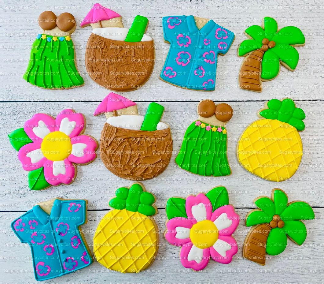 Luau Cookies, Hawaiian Cookies, Tropical Cookies, Includes 12 Large Decorated Cookies!