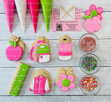 Load image into Gallery viewer, Back to school Cookies, Doll Cookies, Teacher’s appreciation cookies, Doll DIY Cookie Decorating Kit, **INCLUDES 24 ITEMS**, (Large Cookies)
