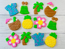 Load image into Gallery viewer, Luau Cookies, Hawaiian Cookies, Tropical Cookies, Includes 12 Large Decorated Cookies!
