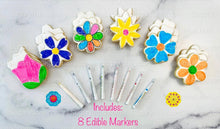 Load image into Gallery viewer, Flower Cookie Coloring Kit with 12 Cookies and 8 Edible Ink Markers, Color your own Flower/Mother’s Day Sugar Cookies Kit!
