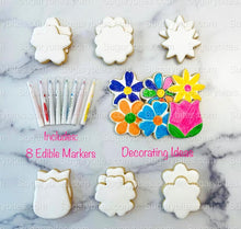 Load image into Gallery viewer, Flower Cookie Coloring Kit with 12 Cookies and 8 Edible Ink Markers, Color your own Flower/Mother’s Day Sugar Cookies Kit!
